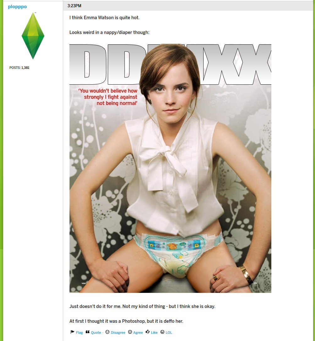 such as Emma Watson wearing a nappy - okay, seriously Plopppo (we always di...